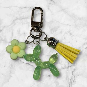 Green Balloon Dog Keychain with Yellow Tassel